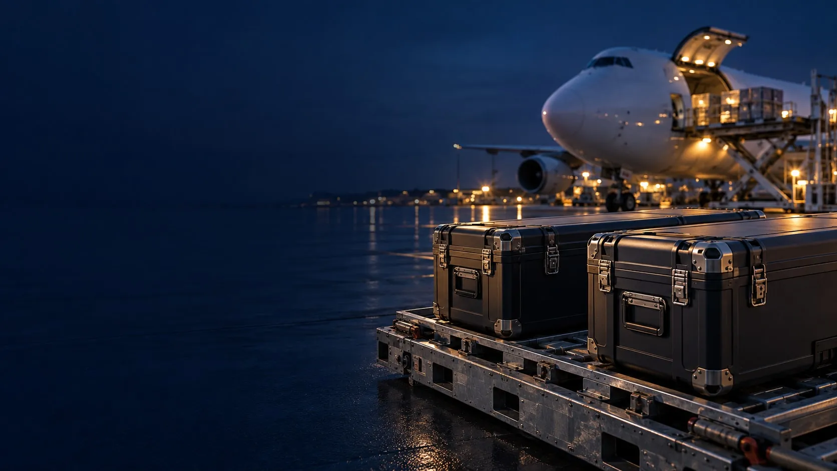 Valigie tecniche per armi pronte all'imbarco su aereo cargo